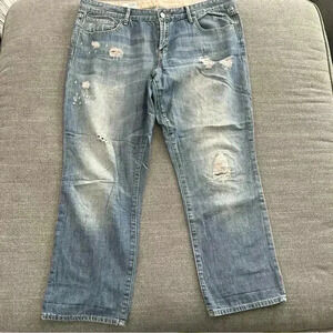 🎆 GAP 1969 Real Straight 100% cotton jeans size 32 14 mid rise ankle distressed